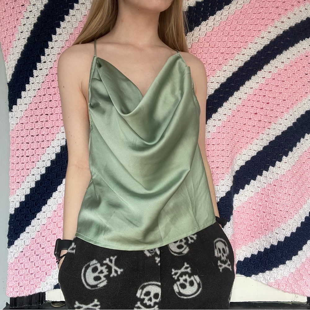 Mustard Seed Sage Green Silk Slip Tank